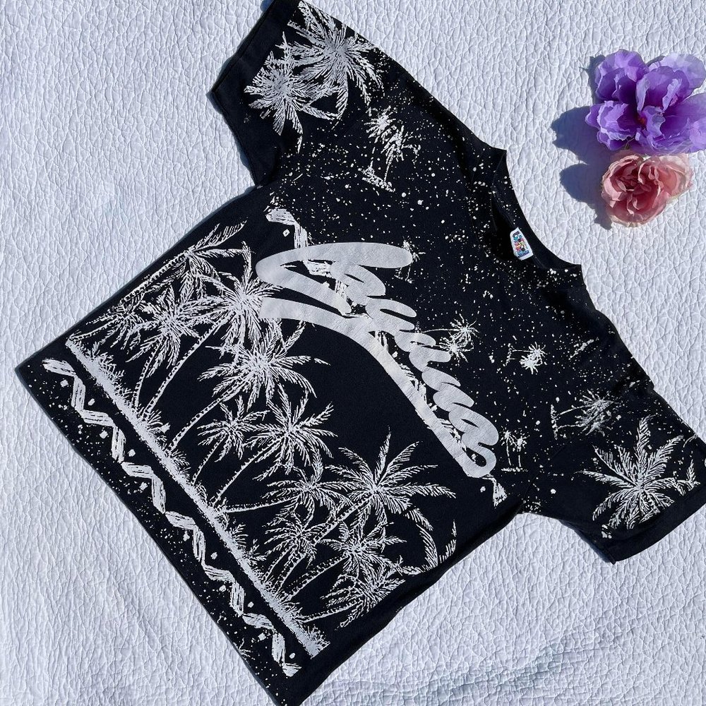 Vintage Single Stitch Laguna Black & White Palm Trees & Night Sky Island Tee- XL - Picture 1 of 6